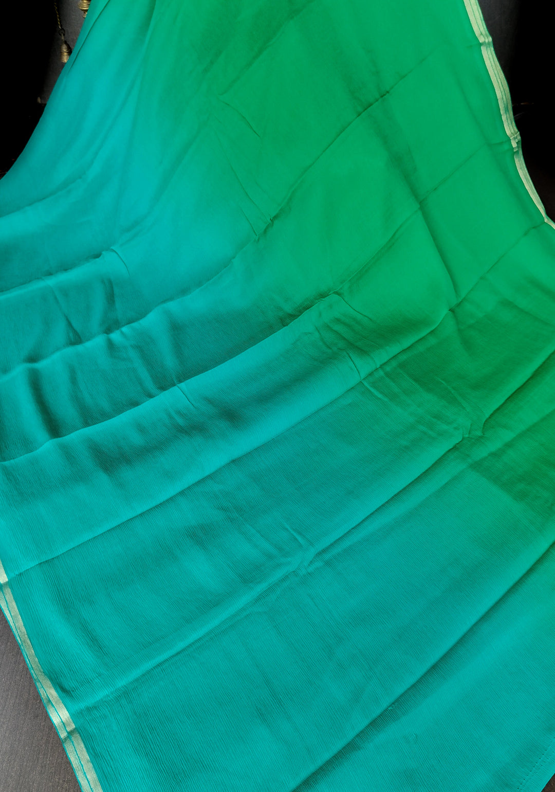 Bollywood style ombre pure chiffon in Light Green and Light Sea green, No Blouse Piece
