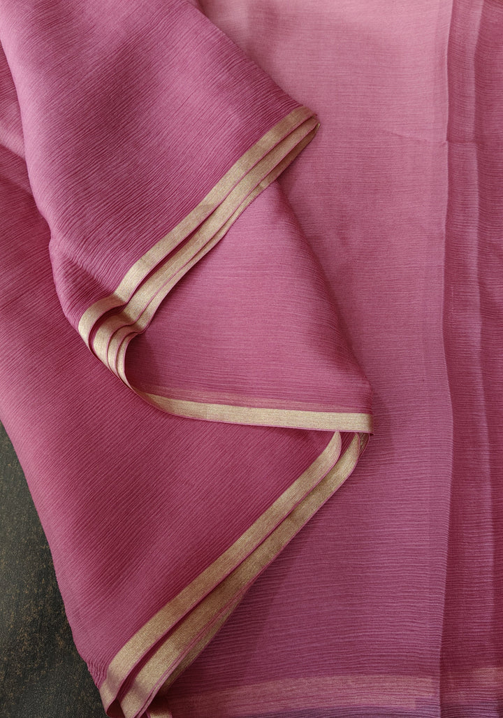 Bollywood style ombre pure chiffon Saree in Butter Yellow and Strawberry Pink, No Blouse Piece