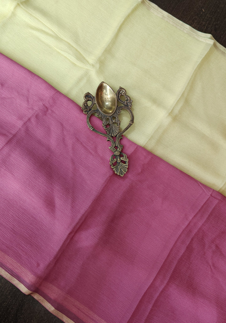 Bollywood style ombre pure chiffon Saree in Butter Yellow and Strawberry Pink, No Blouse Piece