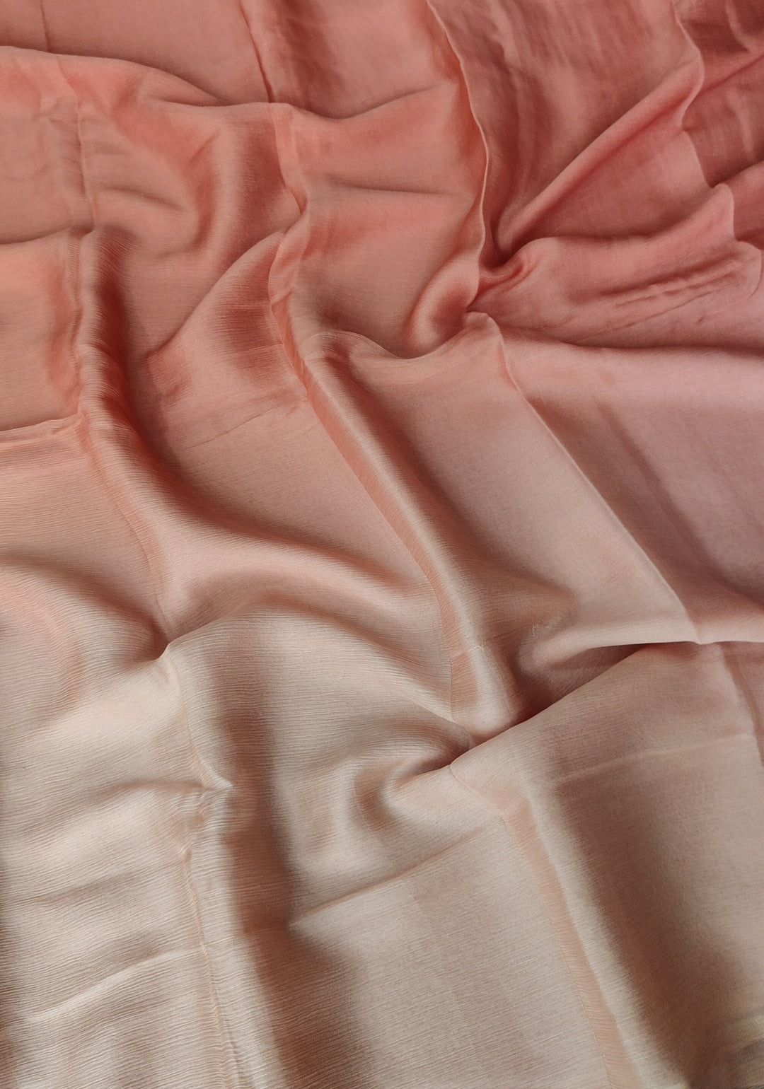 Bollywood style ombre pure chiffon Saree in Salmon and Light Peach, No Blouse Piece
