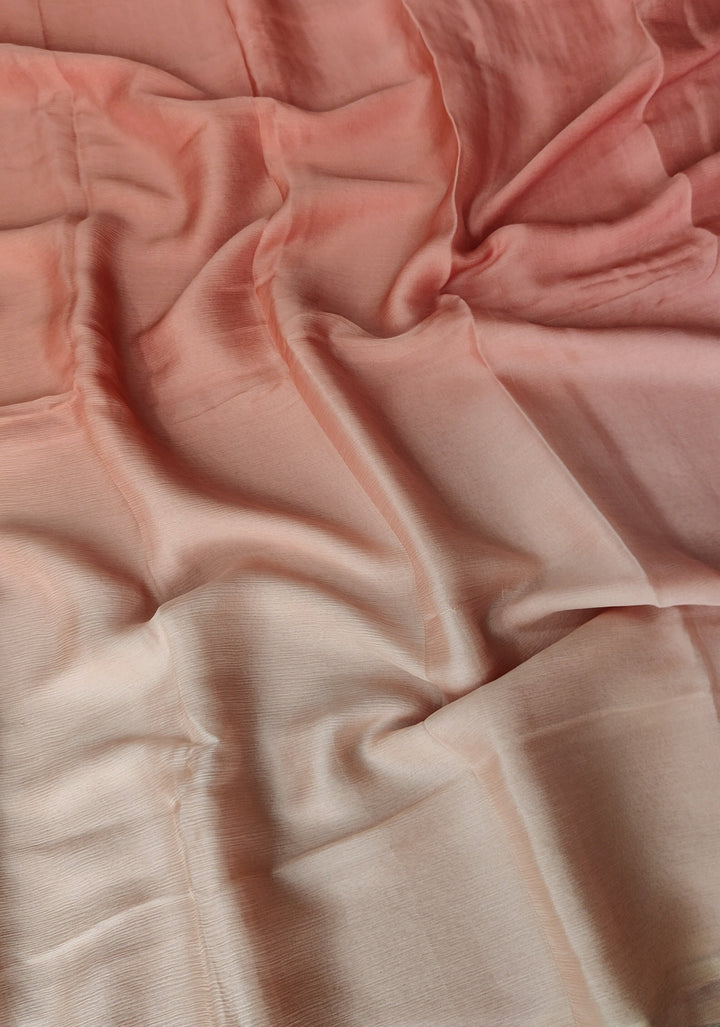 Bollywood style ombre pure chiffon Saree in Salmon and Light Peach, No Blouse Piece