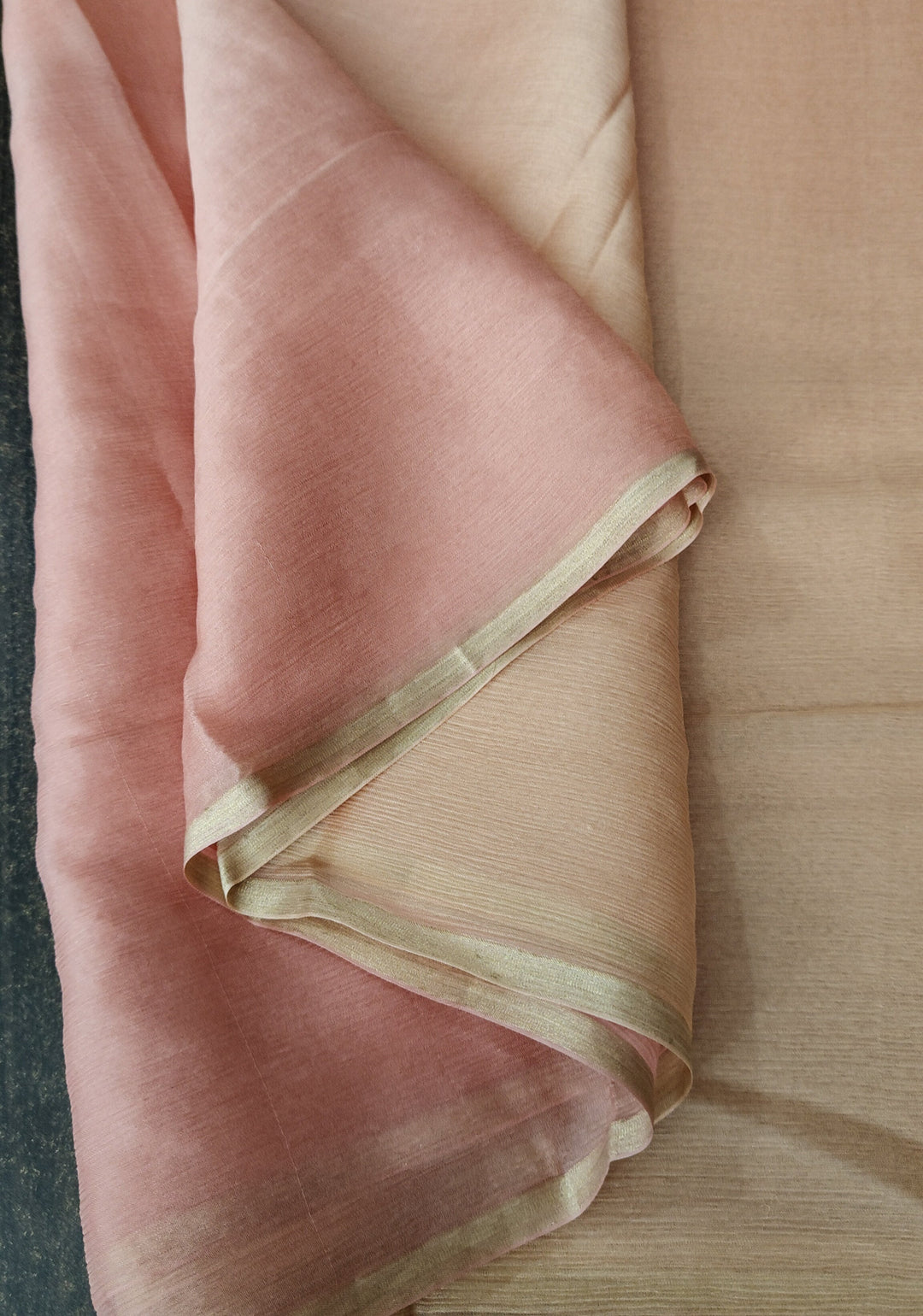 Bollywood style ombre pure chiffon Saree in Salmon and Light Peach, No Blouse Piece