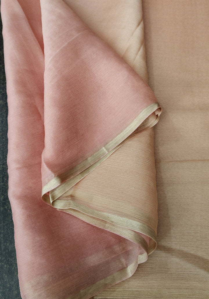 Bollywood style ombre pure chiffon Saree in Salmon and Light Peach, No Blouse Piece
