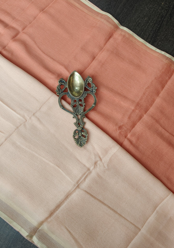 Bollywood style ombre pure chiffon Saree in Salmon and Light Peach, No Blouse Piece