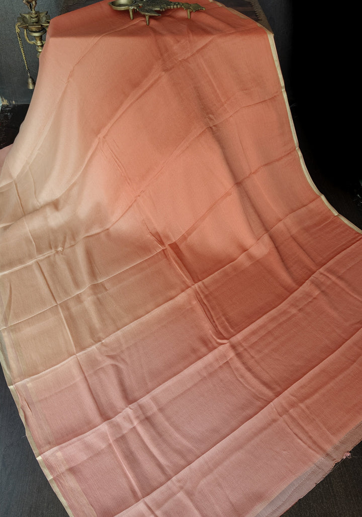 Bollywood style ombre pure chiffon Saree in Salmon and Light Peach, No Blouse Piece