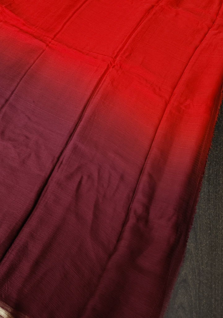 Bollywood style ombre pure chiffon in Red and Maroon, No Blouse Piece
