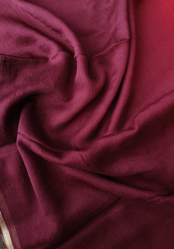 Bollywood style ombre pure chiffon in Red and Maroon, No Blouse Piece