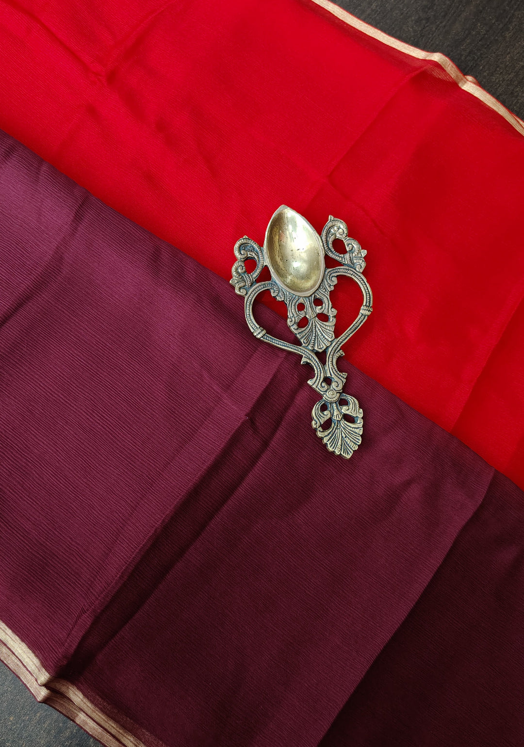 Bollywood style ombre pure chiffon in Red and Maroon, No Blouse Piece