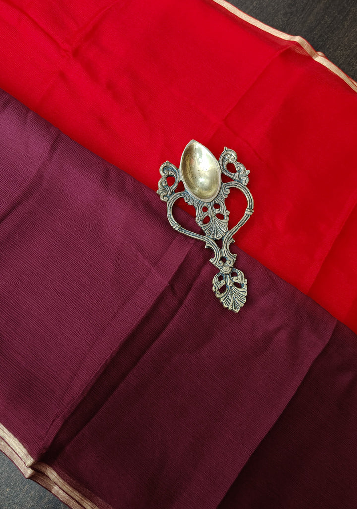 Bollywood style ombre pure chiffon in Red and Maroon, No Blouse Piece