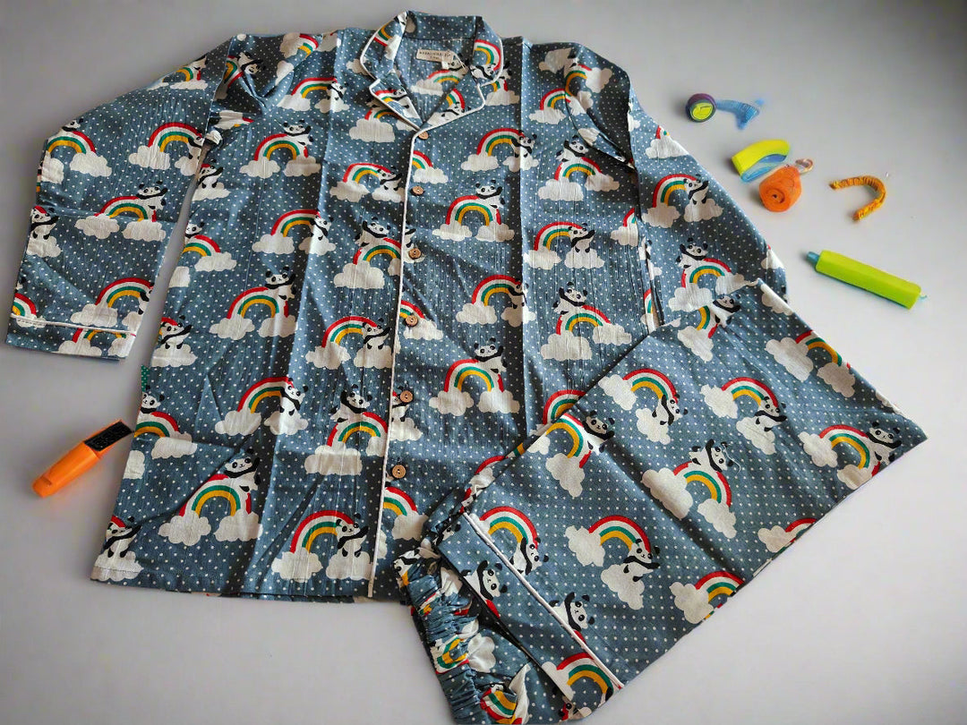 Rainbow Panda in Grey Cotton Print Nightsuit | SHOBITAM