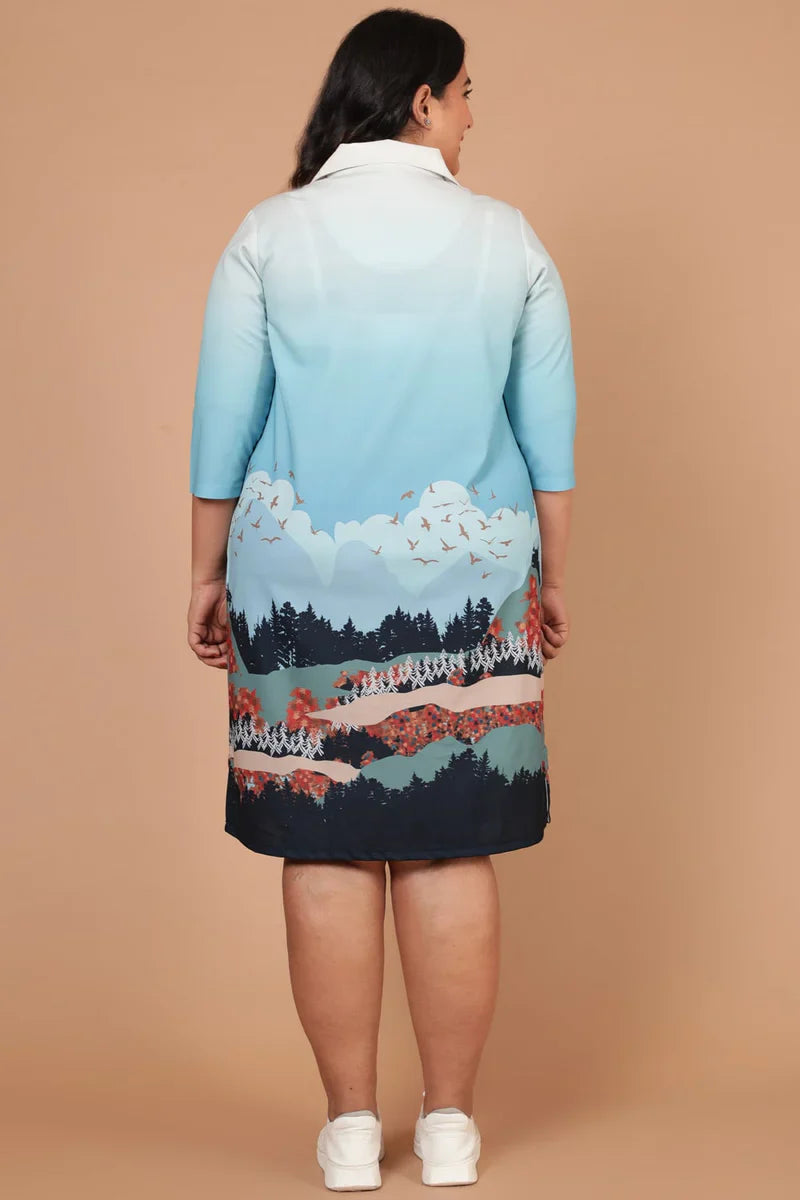 Green Pastures Shirt Dress in Polyester Spandex fabric for Women | Made to Order