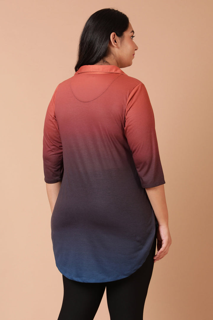 Plus Size Rust Midnight Ombre Centre Pleat Top for Women | Made to Order