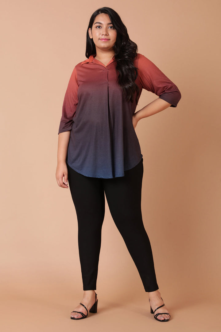 Plus Size Rust Midnight Ombre Centre Pleat Top for Women | Made to Order