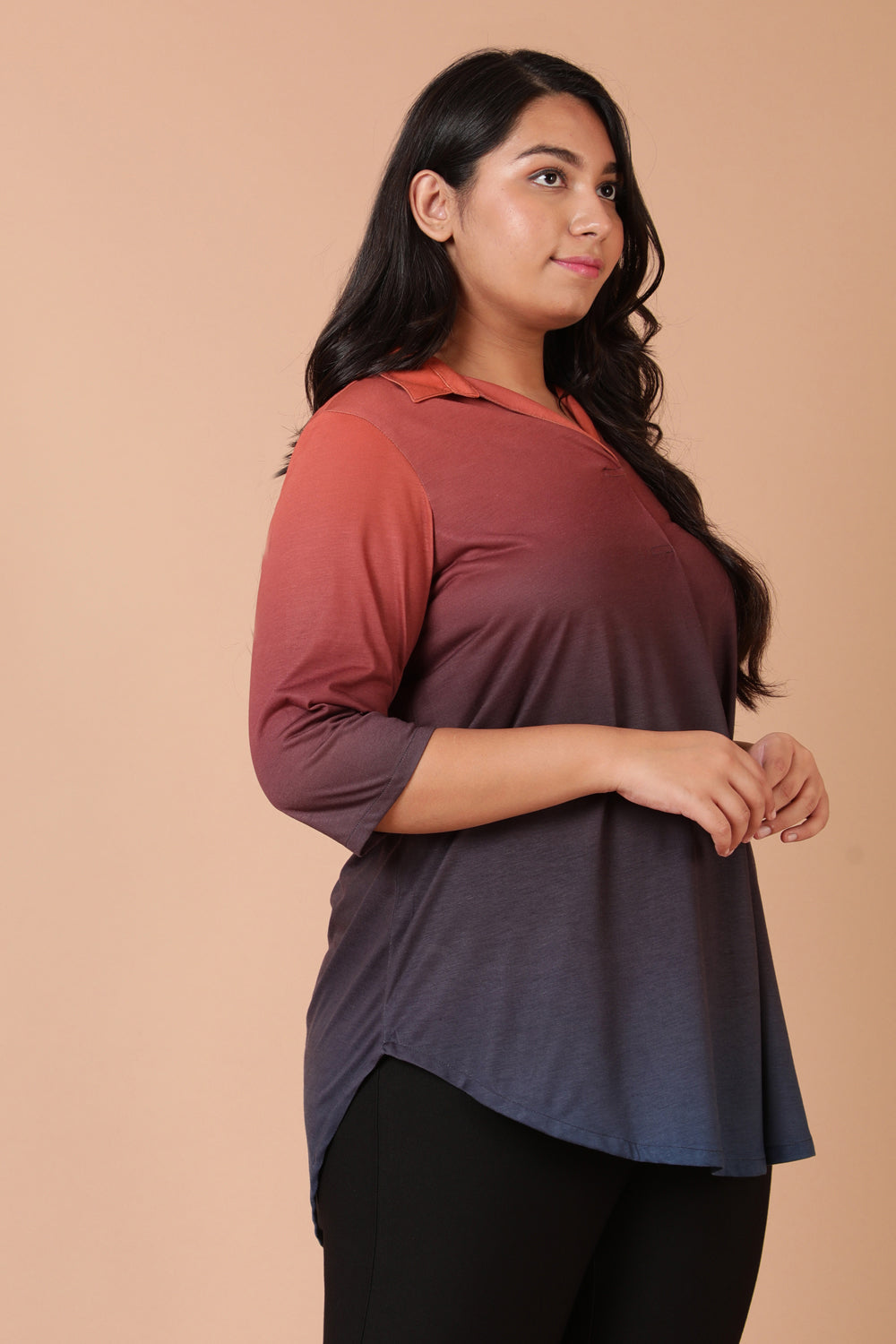 Plus Size Rust Midnight Ombre Centre Pleat Top for Women | Made to Order