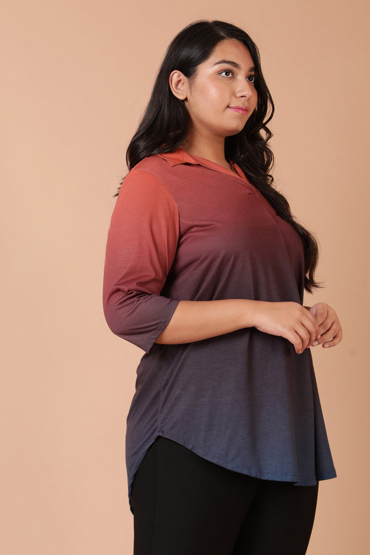 Plus Size Rust Midnight Ombre Centre Pleat Top for Women | Made to Order
