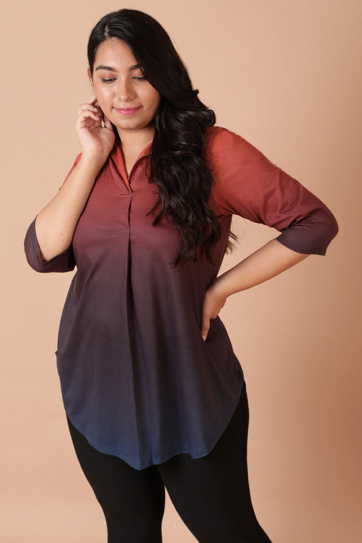 Plus Size Rust Midnight Ombre Centre Pleat Top for Women | Made to Order