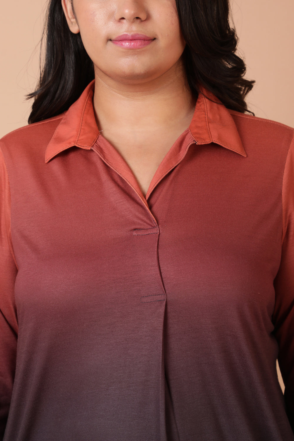 Plus Size Rust Midnight Ombre Centre Pleat Top for Women | Made to Order