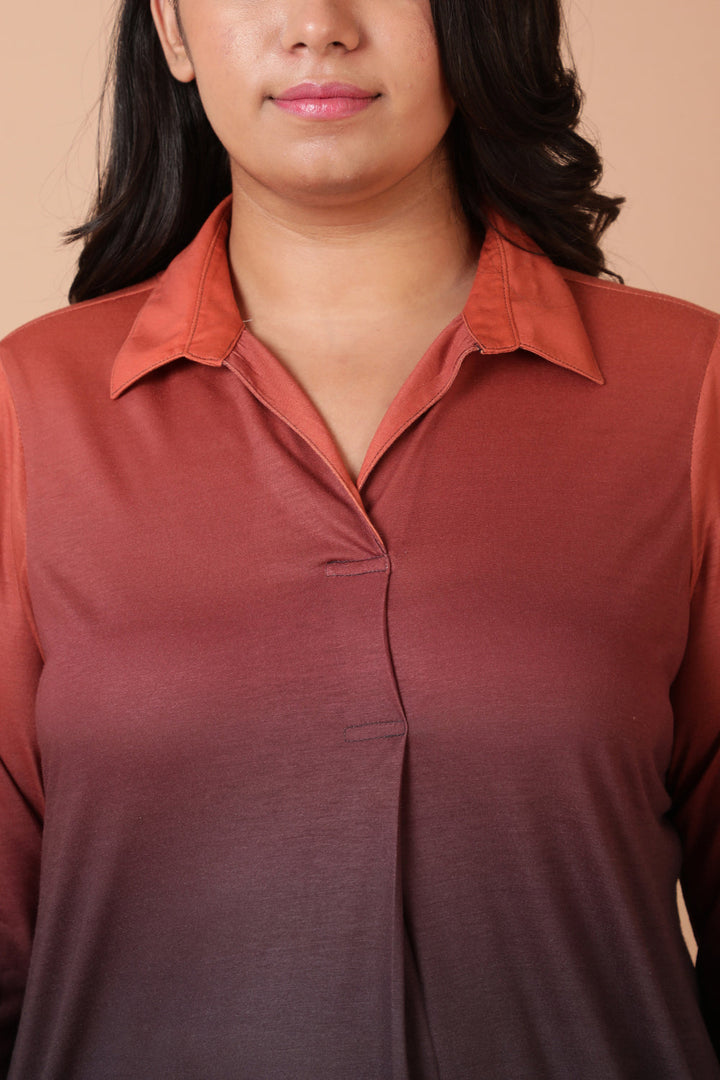 Plus Size Rust Midnight Ombre Centre Pleat Top for Women | Made to Order