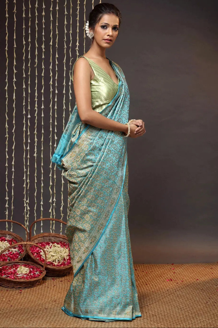 Electric Blue Handloom Pure Silk Tanchoi Banarasi Saree | SILK MARK CERTIFIED | SHOBITAM