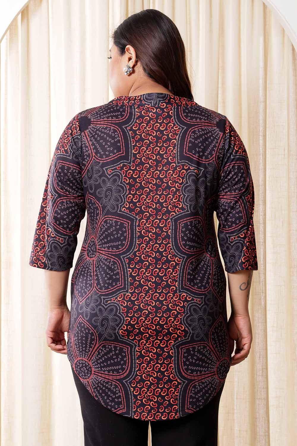 Plus Size High Low  Maroon Floral Top in Soft knitted fabric | Made to Order