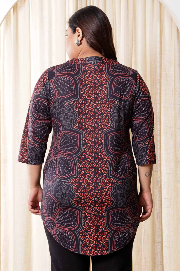 Plus Size High Low  Maroon Floral Top in Soft knitted fabric | Made to Order
