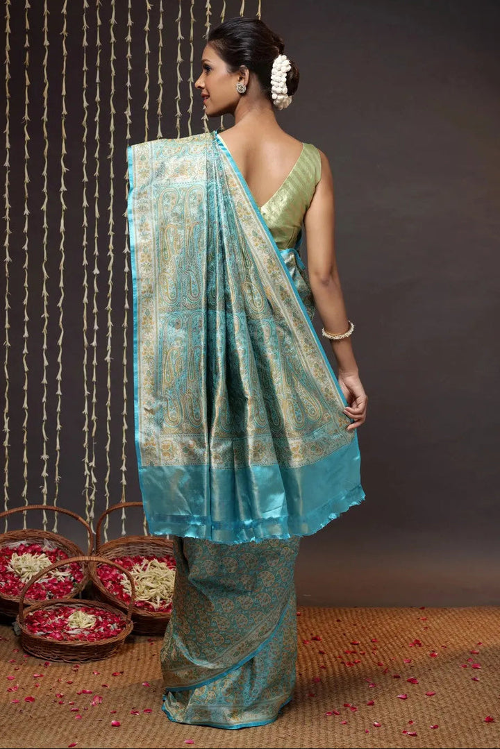 Electric Blue Handloom Pure Silk Tanchoi Banarasi Saree | SILK MARK CERTIFIED | SHOBITAM