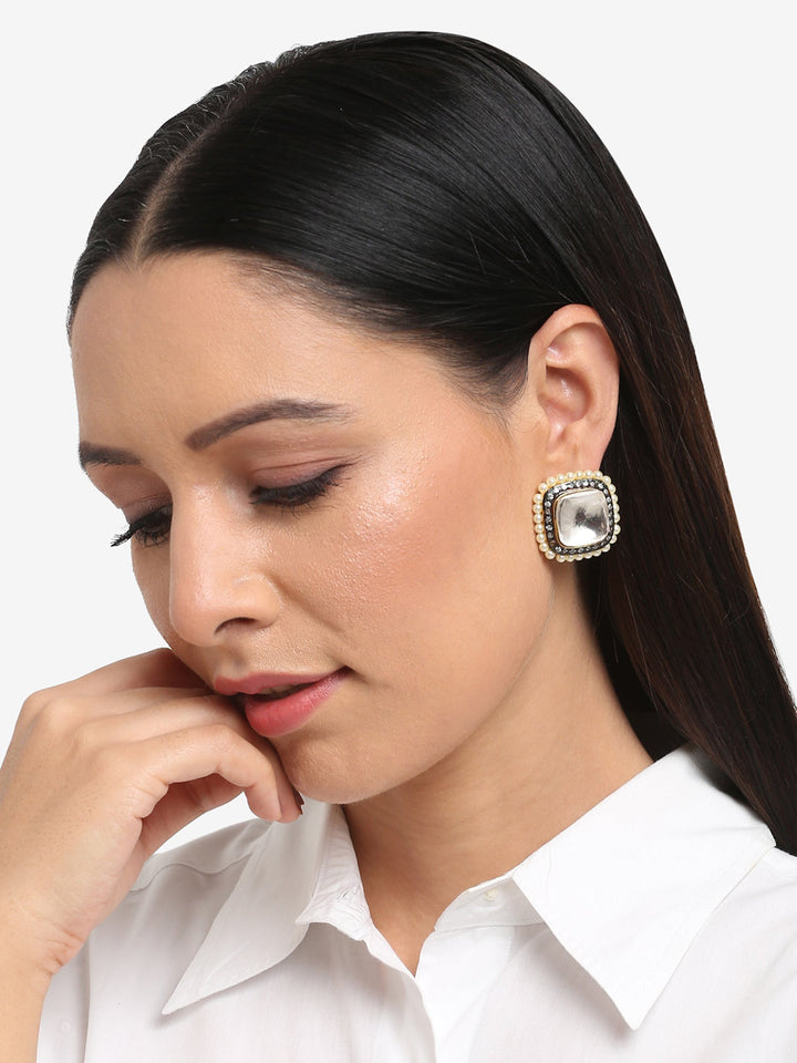 Ruby Raang Kundan Sqaure Studs, Formal Wear | SHOBITAM