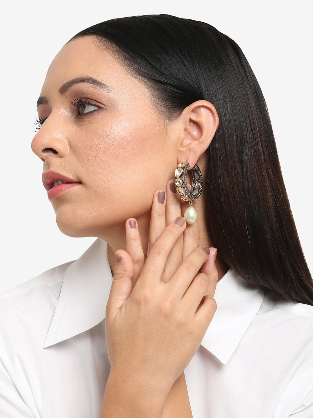 Women's Kundan Pearl Loops | SHOBITAM