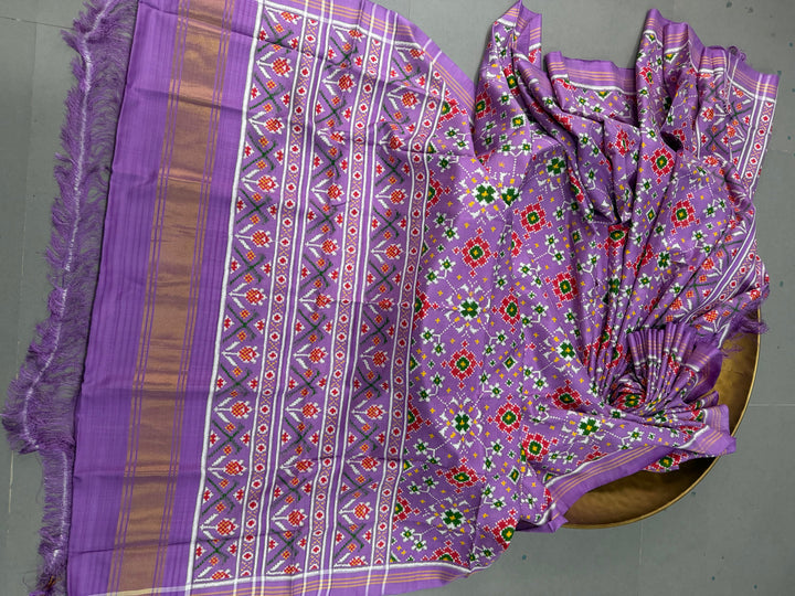 Lavender  Authentic Patan Patola Double Ikkat Pure Silk Saree With Navarathna Pattern and Pallu on Both Side | SILK MARK CERTIFIED