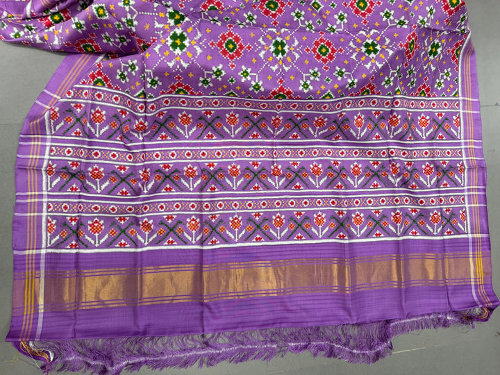 Lavender  Authentic Patan Patola Double Ikkat Pure Silk Saree With Navarathna Pattern and Pallu on Both Side | SILK MARK CERTIFIED