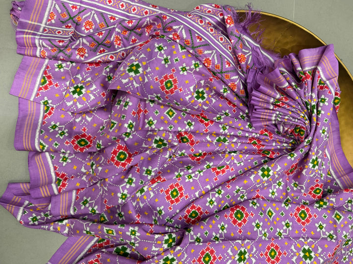 Lavender  Authentic Patan Patola Double Ikkat Pure Silk Saree With Navarathna Pattern and Pallu on Both Side | SILK MARK CERTIFIED