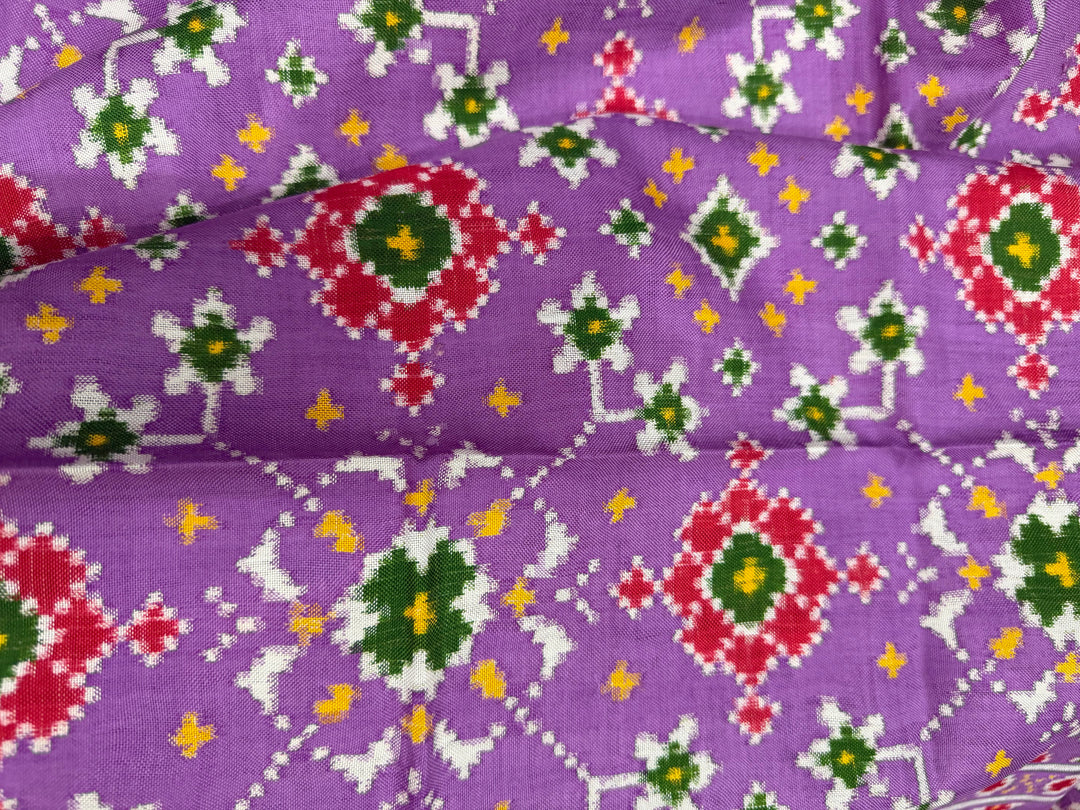 Lavender  Authentic Patan Patola Double Ikkat Pure Silk Saree With Navarathna Pattern and Pallu on Both Side | SILK MARK CERTIFIED