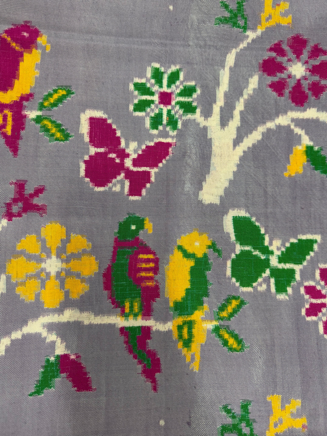 Authentic Patan Patola Double Ikkat Pure Silk Saree in Dusty Lavender With Birds-Butterflies-Branches Design and Pallu on Both Side | SILK MARK CERTIFIED