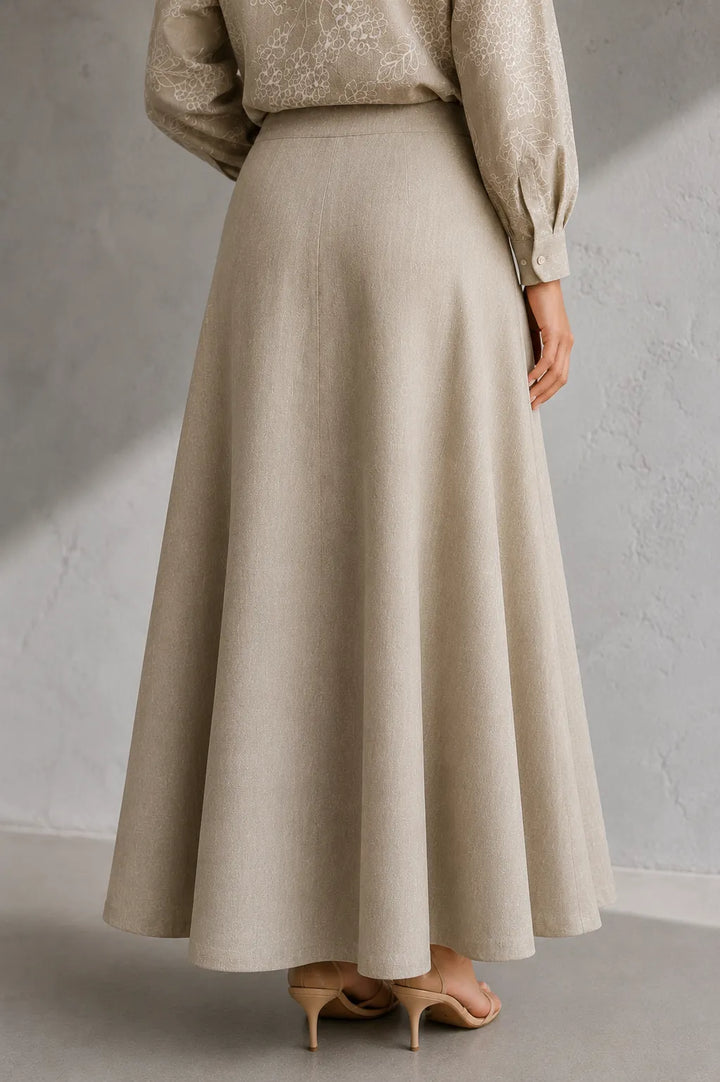Beige Essence Embroidered Linen Skord | SHOBITAM