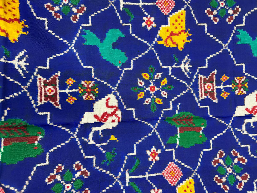 Royal Blue Authentic Patan Patola Double Ikkat Pure Silk Saree With Animal-Plant Motifs all Over and Contrast Red Pallu on Both Side | SILK MARK CERTIFIED | SHOBITAM