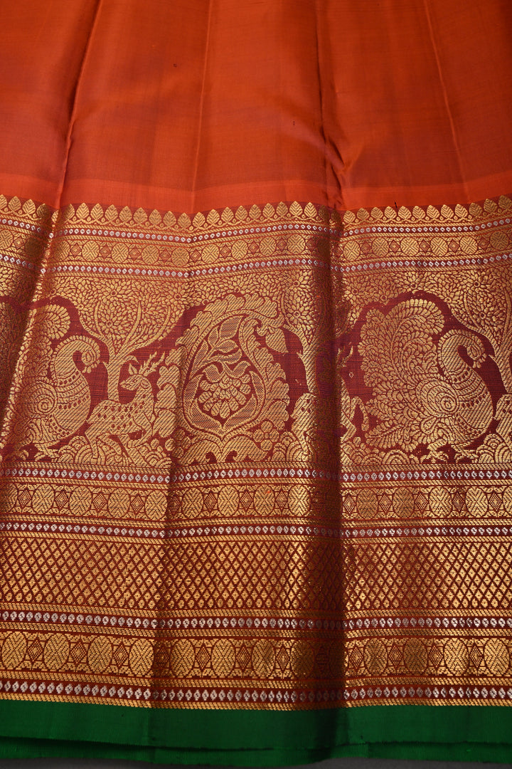 Royal Purple Pure Gadwal Silk Saree with Gold-Silver Ornate Zari Stripes and Contrast Wide Zari Border | SILK MARK CERTIFIED |SHOBITAM