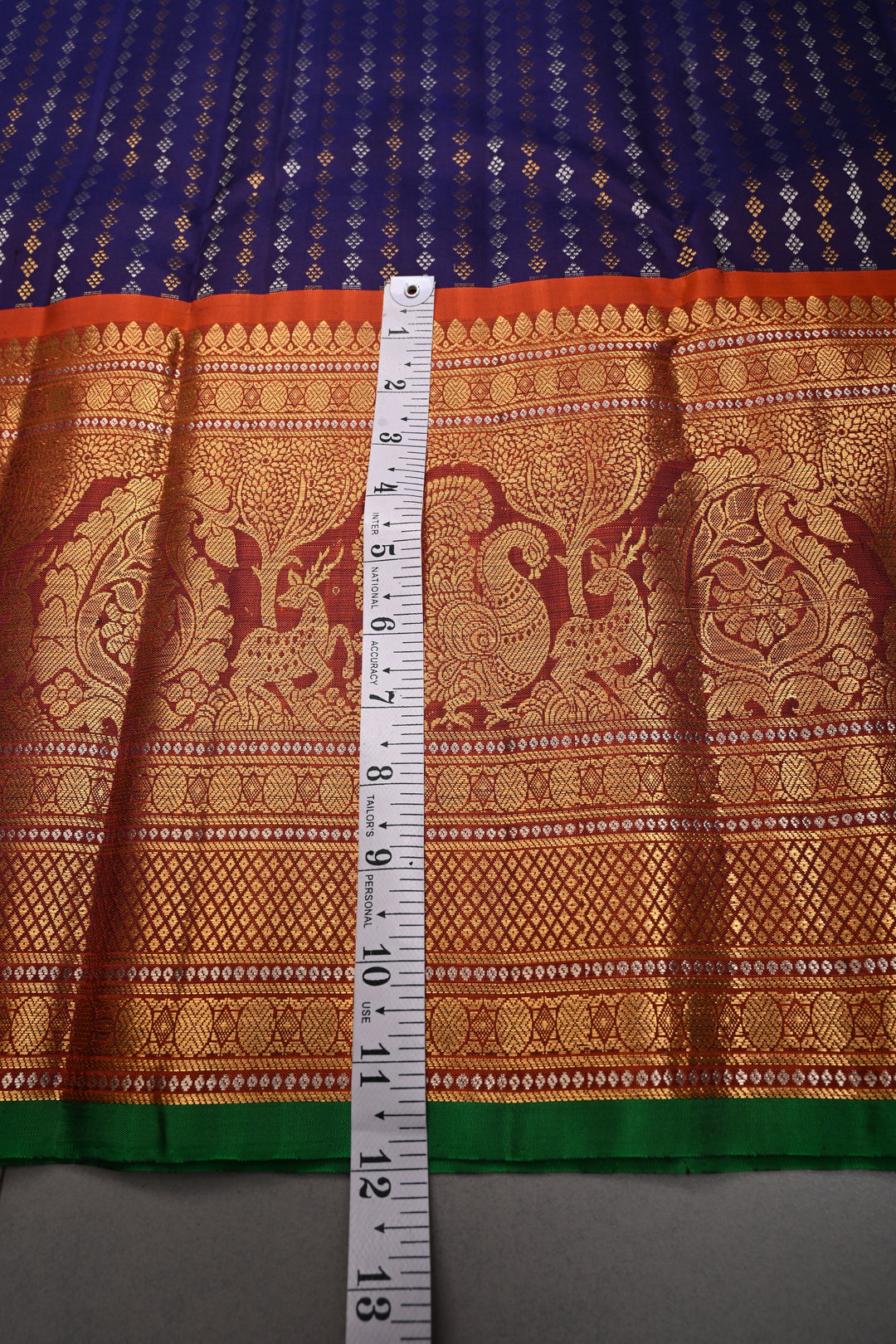 Royal Purple Pure Gadwal Silk Saree with Gold-Silver Ornate Zari Stripes and Contrast Wide Zari Border | SILK MARK CERTIFIED |SHOBITAM