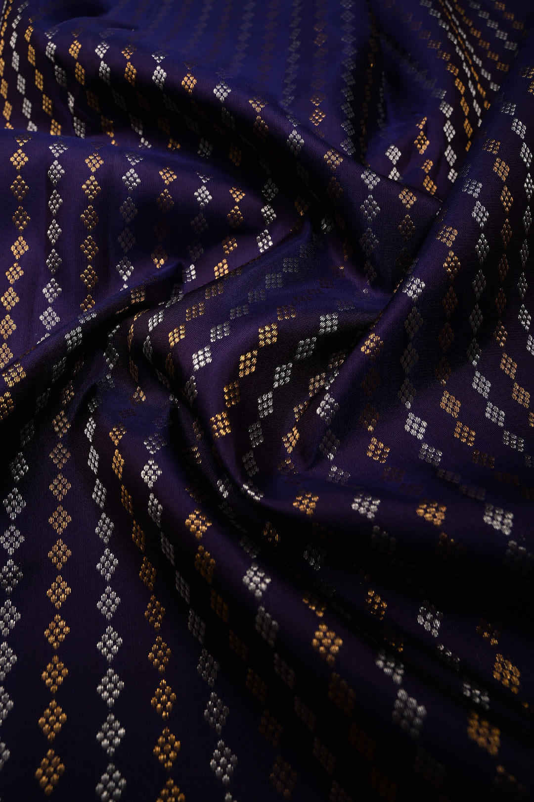 Royal Purple Pure Gadwal Silk Saree with Gold-Silver Ornate Zari Stripes and Contrast Wide Zari Border | SILK MARK CERTIFIED |SHOBITAM