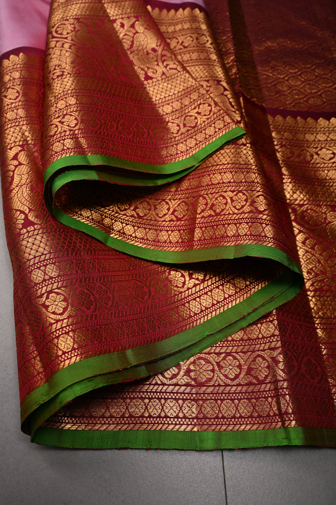 Dusty Rose Pure Gadwal Silk Saree with Gold-Silver Zari Buttas and Contrast Wide Zari Border | SILK MARK CERTIFIED |SHOBITAM