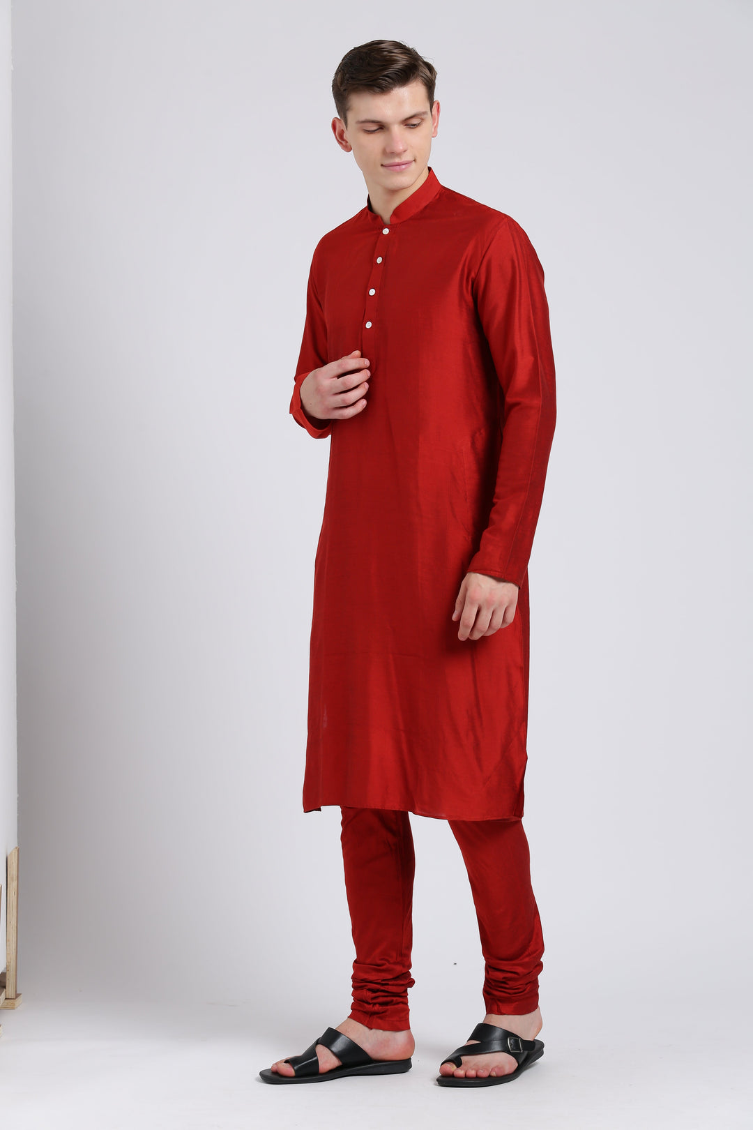 Men Red Solid Dyed Kurta | SHOBITAM