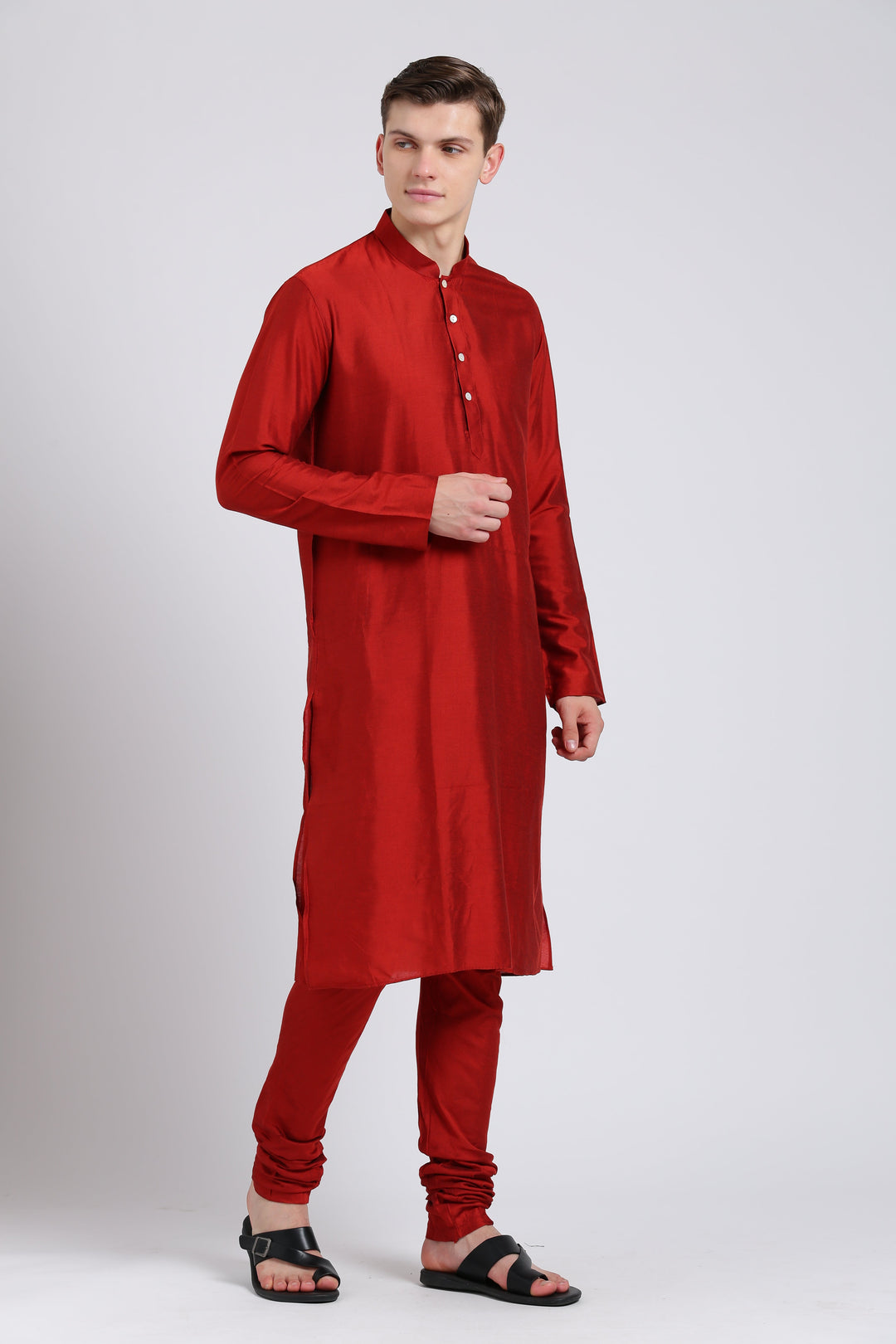 Men Red Solid Dyed Kurta | SHOBITAM