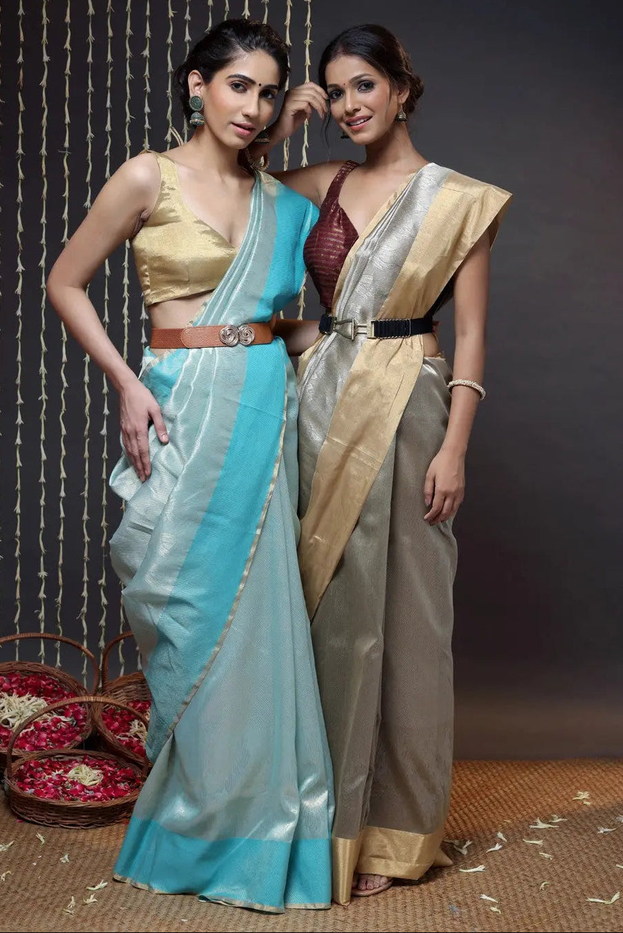 Brown Handloom Chanderi Pure Silk Saree With Gold Border | SHOBITAM