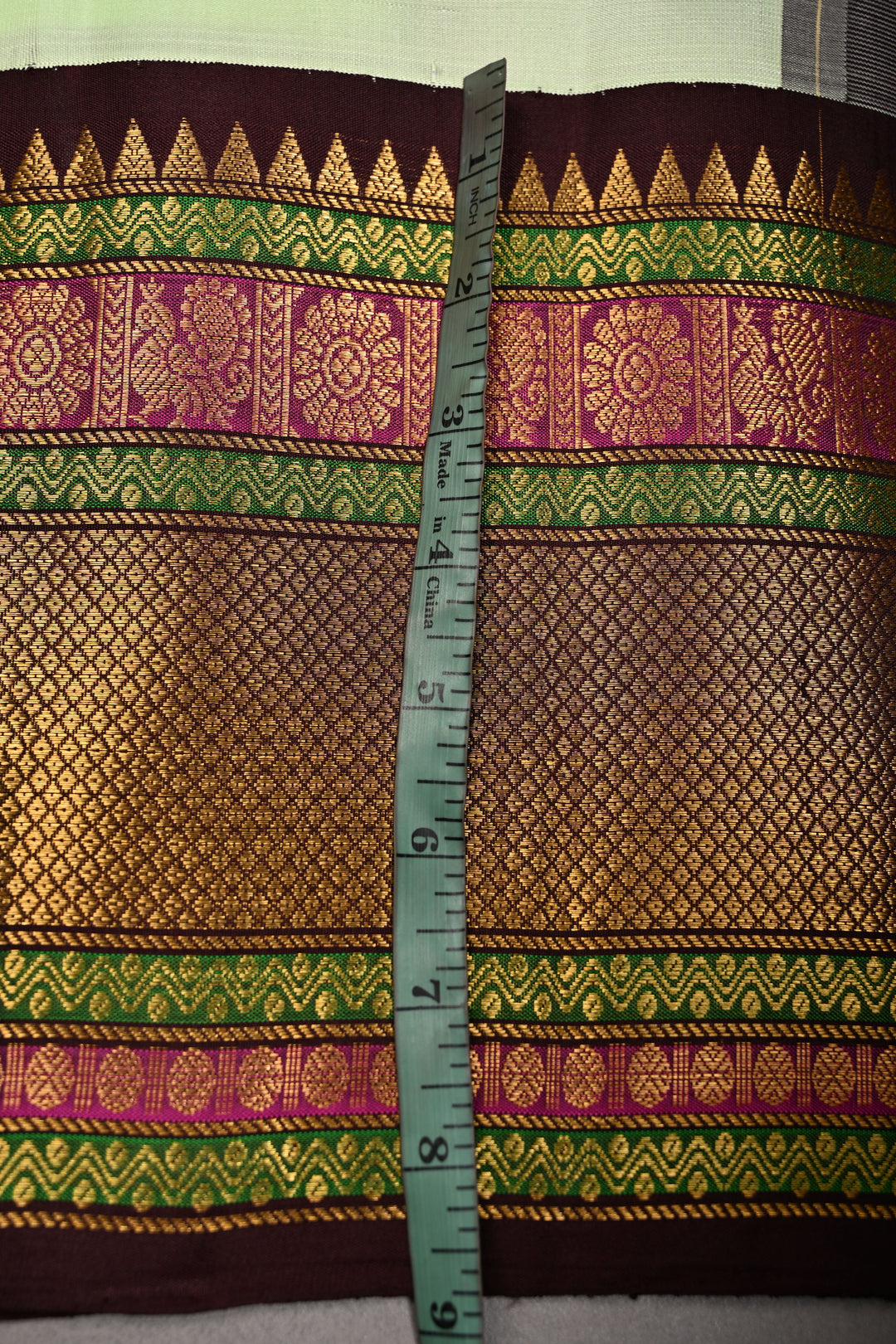 Korvai Tea Green Pure Gadwal Silk Saree with Zari Buttas and Contrast Wide Zari Border | SILK MARK CERTIFIED | SHOBITAM