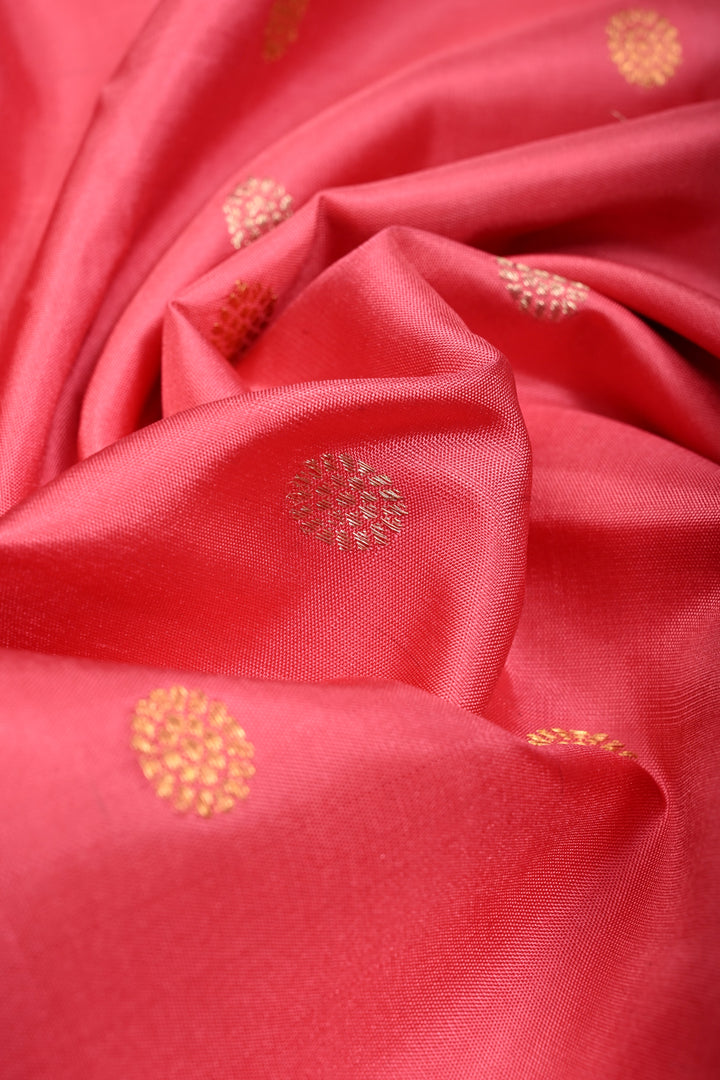 Korvai French Rose Pure Gadwal Silk Saree with Gold-Silver Buttas and Contrast Zari Border | SILK MARK CERTIFIED | SHOBITAM