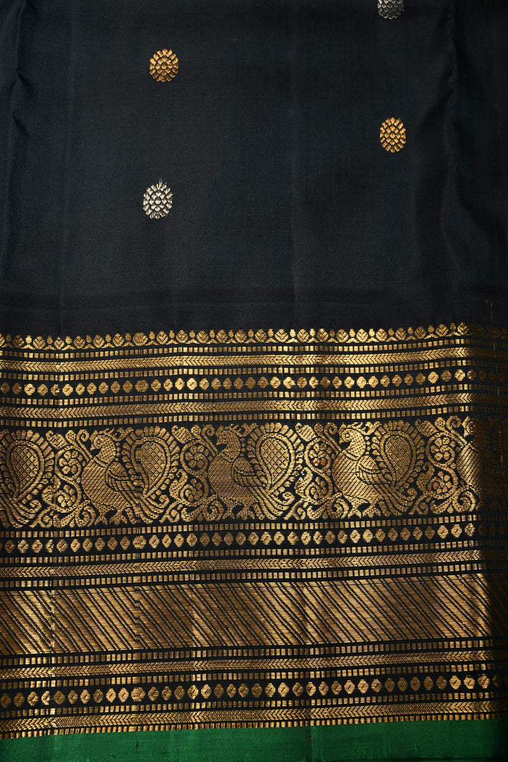 Korvai French Rose Pure Gadwal Silk Saree with Gold-Silver Buttas and Contrast Zari Border | SILK MARK CERTIFIED | SHOBITAM