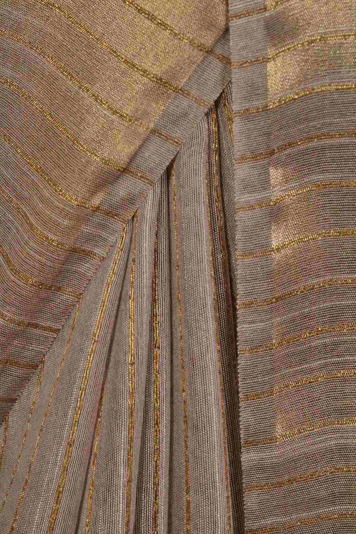 Beige Classy and Sedate Bhagalpuri Cotton Silk with woven zari and sequin work all over Wrap in 1 minute saree