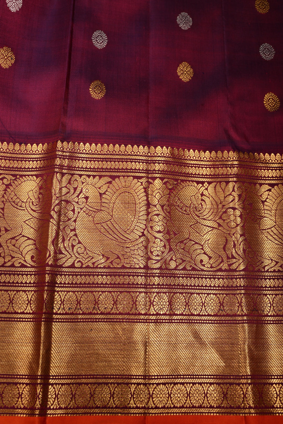 Korvai Turquoise Pure Gadwal Silk Saree with Gold-Silver Buttas and Contrast Wide Zari Border | SILK MARK CERTIFIED | SHOBITAM