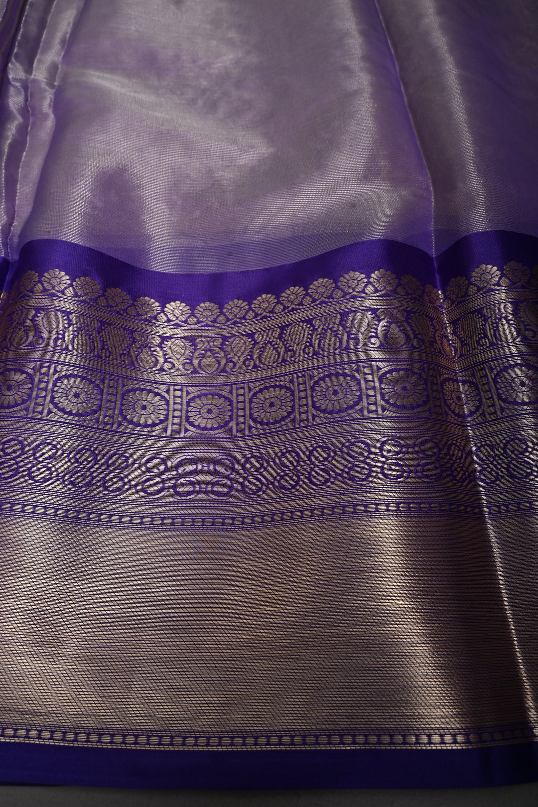 Golden Beige Semi Tissue Net Silk Saree with Chikankari Machine Embroidered Floral Jaal and Contrast Zari Border | SHOBITAM