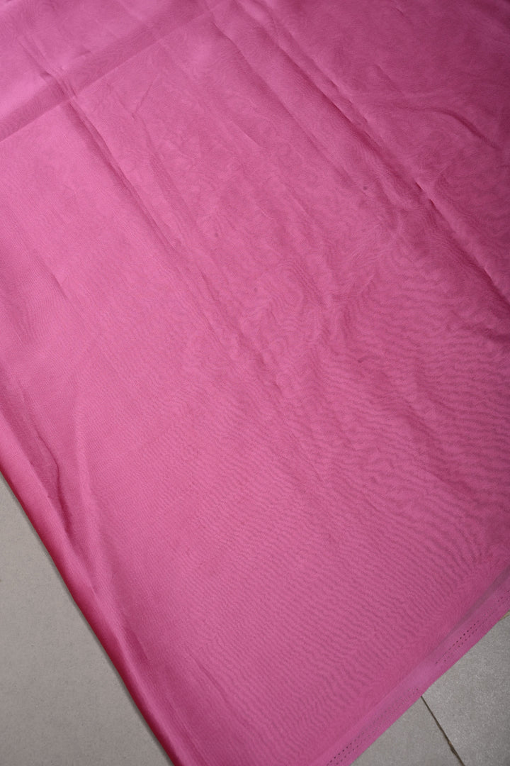 Rose Pink Peacock-Lotus Handpainted on Shimmer Georgette Saree, No Blouse Piece | SHOBITAM