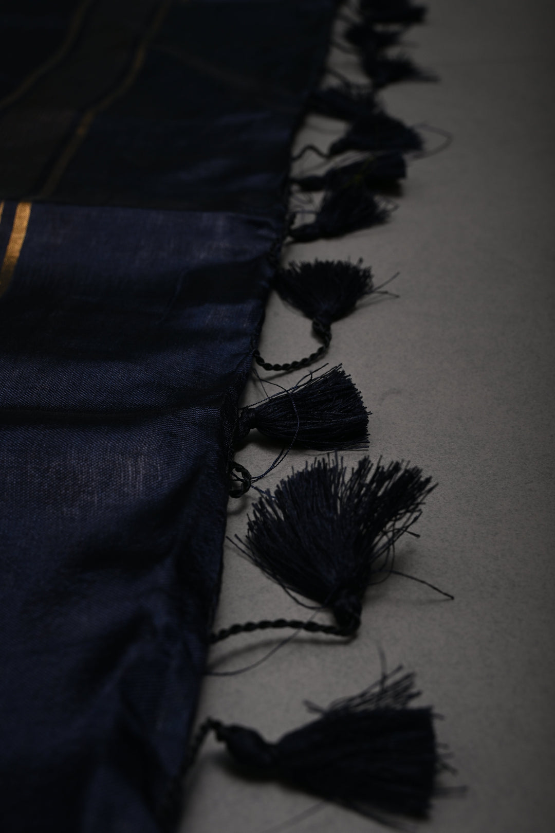 Midnight Blue Semi Tussar Saree with Geometric Zari Buttas and Zari Border | SHOBITAM